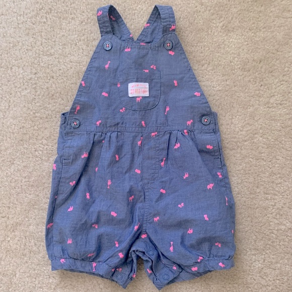 Carter's Other - Carter Blue Denim With Pink Animals Romper 18M